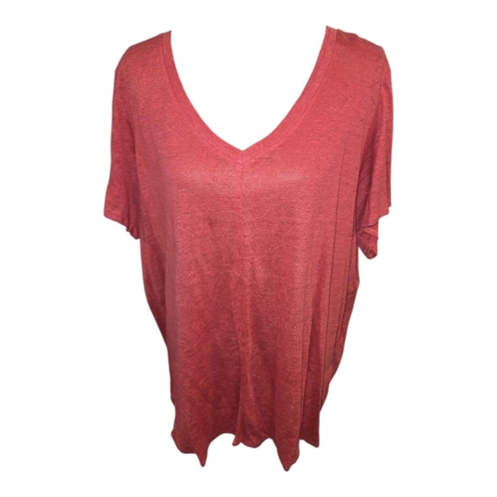 Tahari Women's Coral 100% Linen V-Neck Short Sleeve Top Plus Size‎ 2X New